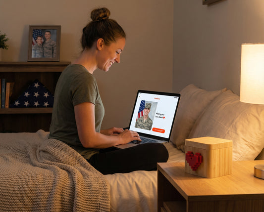 Military spouse using a Lovebox to send messages to a deployed partner