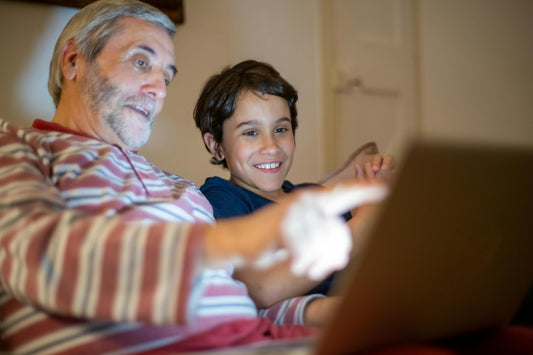 Grandparent using a simple tech gift to stay connected with family